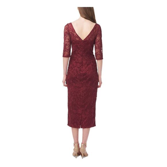 JS Collections Sz 12 Maroon Mesh Lined 3/4 Sleeve Midi Cocktail Sheath Dress $22 - Picture 8 of 8